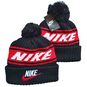 Nike Unisex Sportswear Cuffed Beanie Utility Black/Red Pom/Red/Visor Color Logo - Picture 1 of 6