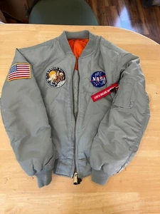 GREY NASA LINED FULL ZIPPER Orange FLIGHT JACKET  24x22. J34 - Picture 1 of 8