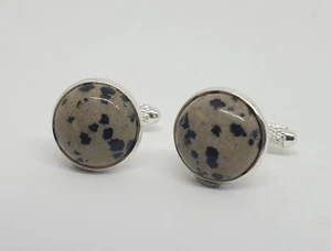 Luxury semi-precious gemstone cufflinks Mexican Dalmatian Jasper cufflinks - Picture 1 of 6