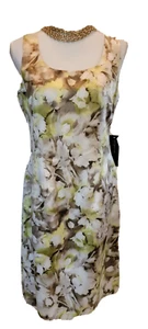 NWT Jones New York Sleeveless Shiny Sheath Watercolor Green Taupe Dress 10 - Picture 1 of 5