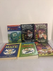 Lot of 6 Kids Books Big Nate Captain underpants Adventure Time Spongebob - Imagen 1 de 7