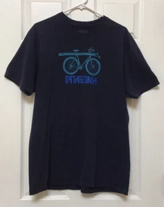Patagonia Daily Graphic T Shirt Blue Bike Ski Poly Cotton Crew Size XL - Picture 1 of 6