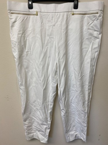 Pantalone donna Michael Kors bianco vita alta elegante pull on taglia 3X nuovo con etichetta