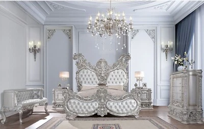 Cama king oriental estilo tradicional acabado madera plateada Foto 1 de 4