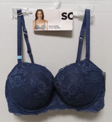 New Juniors' SO Lace Balconette Push Up Bra ZG01B430R Size 38C Oceana Blue - Image 1 of 3