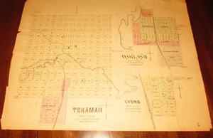 ANTIQUE MAP OFTEKAMAH, LYONS, OAKLAND  NEBRASKA,,, 1884 - Picture 1 of 1