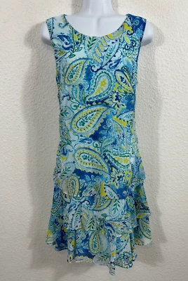 Lauren Ralph Lauren Dress Womens 10 Blue Paisley Chiffon Layered Sleeveless NWT - Image 1 of 4
