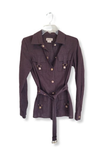Giacca Michael Kors lino marrone stile safari cintura bottoni oro taglia 4