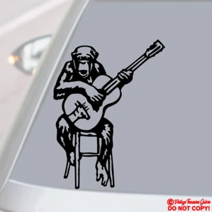 MONKEY PLAYING GUITAR VINYL DECAL CAR REAR BACK WINDOW BUMPER STICKER CHIPANZEE - Picture 1 of 2