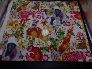 Multicolored Animal Pattern Cotton Fabric, Giraffe, Zebra, Monkey, Elephant - Picture 1 of 2