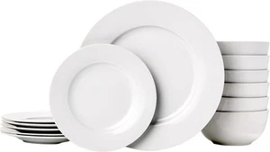 Amazon Basics 18-teiliges weißes Geschirrset, Teller, Schüsseln, Service für - Bild 1 von 9