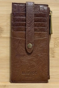 Margot New York Tooled Leather Zip Coin Purse ID Credit Card Holder Wallet Brown - Bild 1 von 10