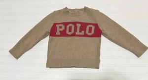 Polo Ralph Lauren Kids Sweater Size 4t Beige And Red Polo Block Letter - Picture 1 of 5