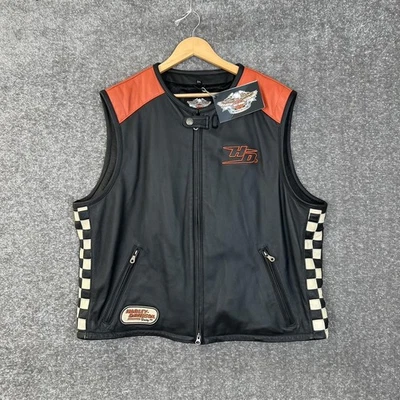 Harley Davidson Men’S Black Checkered Racing Vest Vintage Nwt 2Xl - Image 1 of 4