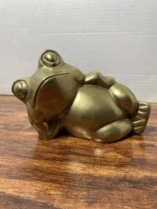 Massiver Messing Frosch liegender Briefbeschwerer Figur Büro Schreibtisch 7 Zoll lang 2,3 Pfund - Bild 1 von 9