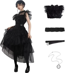 Costume vestito donna vintage gotico nero cosplay gotico ragazza danza tulle pizzo skir - Foto 1 di 6