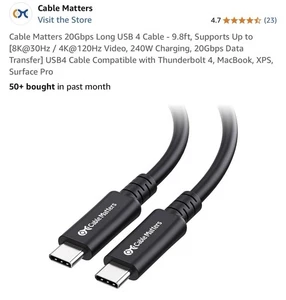 Cable Matters 20Gbps, 8K video support, and 240W, 9.8 Feet Long Tb4 Compatible - Bild 1 von 3