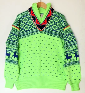 Obermeyer Sport Salzburg Men's XL Neon Wool Blend Knit Ski Sweater Nordic EUC! - Picture 1 of 8