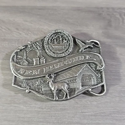 Vintage 1986 Siskiyou New Hampshire Belt Buckle  Covered Bridge USA - Image 1 of 4
