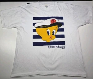 80s Vintage Tweety Bird Puerto Peñasco Mexico Destination Tourist Boxy Men Large - Picture 1 of 6
