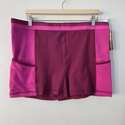 NEW Nike Pro Training Shorts Womens XXL Dark Pink Purple Gym Athletic Fit - Image 1 of 3