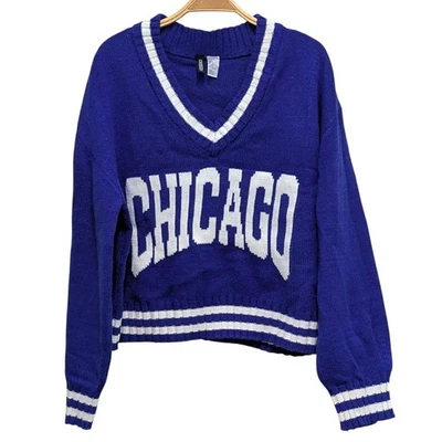 Suéter corto H&M azul blanco tejido jacquard Chicago cuello en V Foto 1 de 4