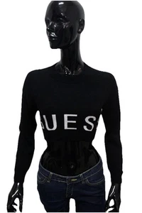 GUESS Maglione Donna Nero Cropped Logo Frontal Knit Pull Taglia XS Maglia Moda - Imagen 1 de 10