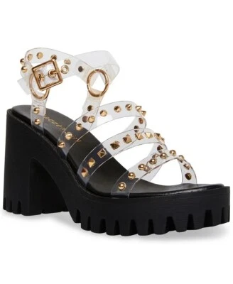 Sandalias de plataforma Madden Girl Sassie transparentes con tachuelas para mujer talla 10 negras doradas Foto 1 de 4