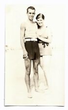 FLAPPER GIRL SWIMSUIT LOVE BEACH COUPLE JAZZ AGE ERA VINTAGE SEPIA PHOTO 1920'S