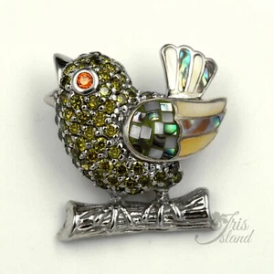 Colgante de plata esterlina concha de abulón oliva circonita cúbica pájaro diseño 913 regalo - Imagen 1 de 5