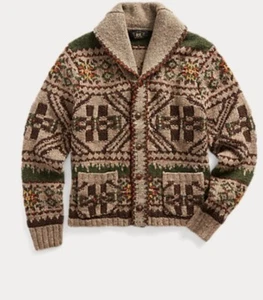 NWT RRL Hand-Knit Fair Isle & Mallard Cardigan Size Large - Picture 1 of 5