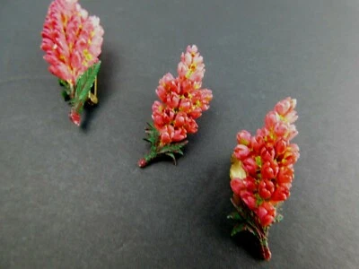 Vintage Earrings Brooch Pin Set Clip On Pink Flowers Mid Century           @3 - Image 1 of 4