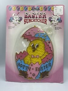 Vintage Easter Sun Catcher Plastic Window Decor Chick In Egg Nos