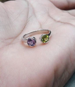 1.5ct Lab-Created Round Peridot Amethyst Open Fashion Ring 14k White Gold Plated - Picture 1 of 7