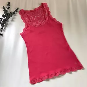Y2K Abercrombie Fitch Lace Trim Fitted Women Large Tank Top Logo Bell Sawn - Picture 1 of 12
