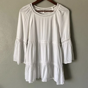 Blusa para mujer Spense pequeña campesina boho en capas blanca mangas campana túnica de encaje - Imagen 1 de 12