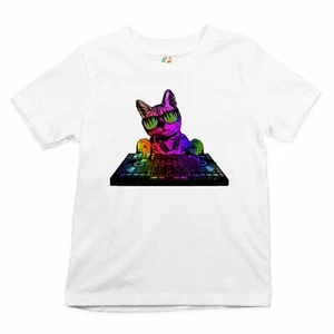 Dj Kitty Youth T-shirt Rainbow Cat Funny Animal Lovers Music Kids - Picture 1 of 29