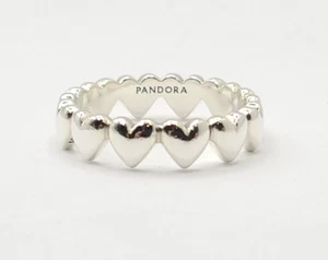 Authentic PANDORA 925 Ale Silver Be Love Row of Hearts Ring 193427C00 Size 9 - Picture 1 of 4
