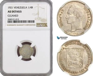 AH365, Venezuela, 1/4 Bolivar 1921, Silver, NGC AU Det. - Picture 1 of 1