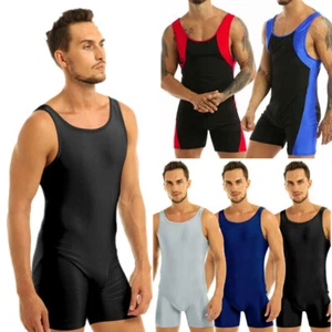 Men's Bodysuit Sport Workout Wrestling Singlet Jumpsuit Boxer Shorts Leotard - Photo 1 sur 31