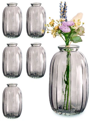 6 Mini Glasvasen Deko Blumen Vase Hochzeit klein Tisch Väschen Set Vintage - Bild 1 von 4