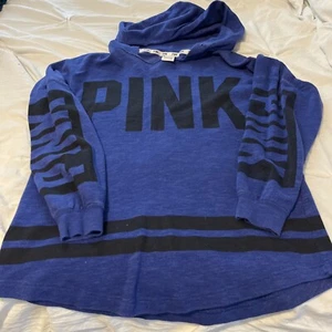 Felpa con cappuccio blu Victoria Secret rosa donna piccola blu palestra allenamento fitness casual - Foto 1 di 6