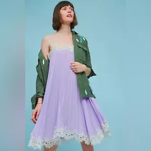 Anthropologie Moulinette Soeurs Purple Pleated Lace Slip Dress XSmall Baby Doll - Picture 1 of 9