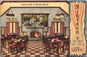 Postal de lino de colección 1943 Chicago Illinois NIELSEN'S RESTAURANT pollo frito - Imagen 1 de 2