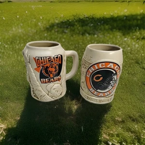 Chicago Bears Football Ceramic Beer Stein 3D Embossed Design 24 oz Lot of 2 - Picture 1 of 12