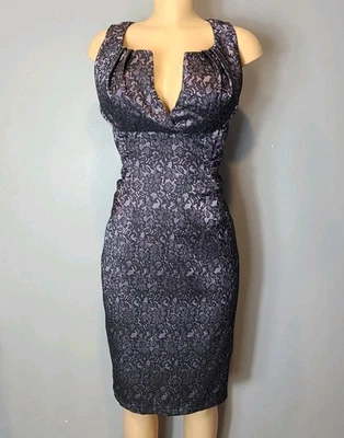 Vestido Adrianna Papell Encaje Ilusión Púrpura Negro Talla 14 Fiesta Boda  Foto 1 de 4