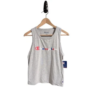 Champion Tank Top Girls L Racerback Logo Retro Sporty Athleisure Gray Red Blue - Picture 1 of 6