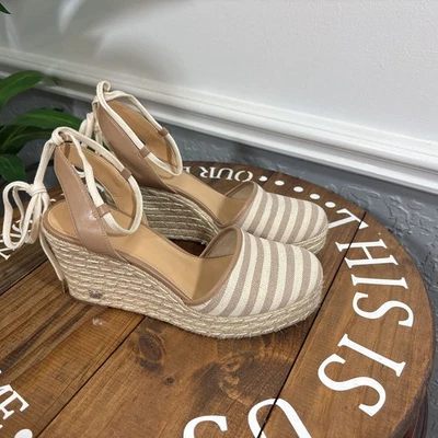 Sandalias de cuña Michael Kors alpargata a rayas - beige/bronceado - con cordones talla 9M Foto 1 de 4