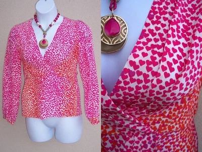BCBG Max Azria SILK HEARTS Top Blusa Talla S Rosa Rojo Púrpura Camisa Maxazria Foto 1 de 4