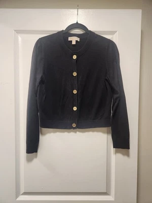 Cardigã feminino Michael Kors tamanho M manga longa gola redonda preto - Imagem 1 de 4